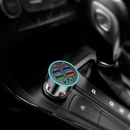 6 in 1 Car Charger USB Adapter Fast Charging Adapter Multi-Function Charger Block 2PD+4USB Digital Display Car Vehicle Charging Adapter 2 Type C + 4USB