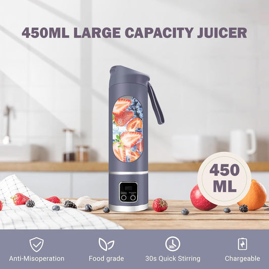 450 ml Portable Juicer | USB Rechargeable 12-Blade Blender | Compact Smoothie Maker for Travel, Gym, Shakes, Juices
