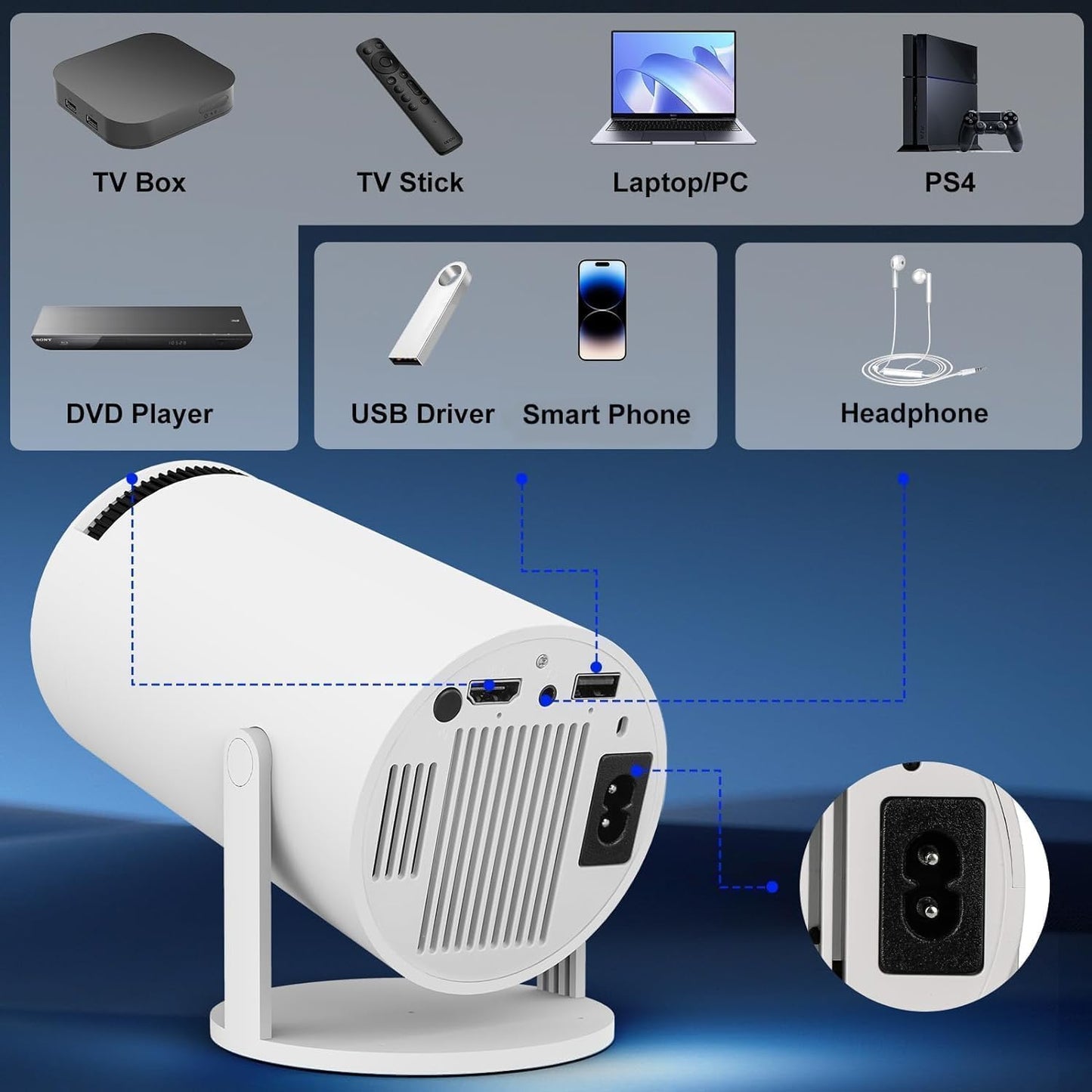 Portable Mini Projector, 4K 1080P Full HD