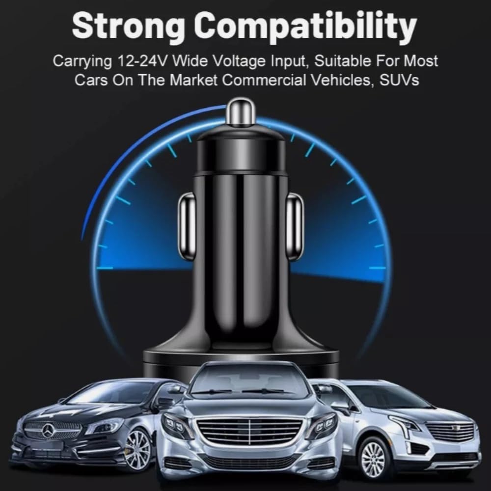 6 in 1 Car Charger USB Adapter Fast Charging Adapter Multi-Function Charger Block 2PD+4USB Digital Display Car Vehicle Charging Adapter 2 Type C + 4USB